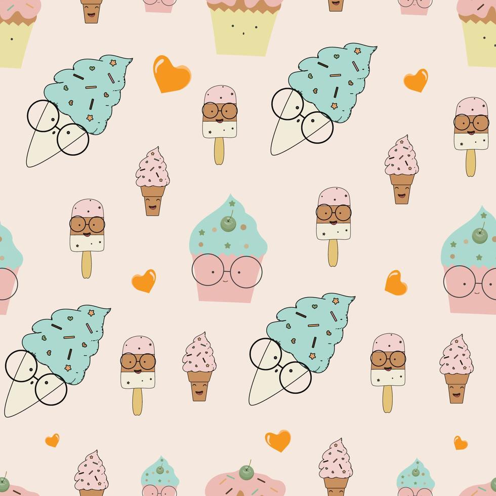 seamless summer pattern cute dessert background vector