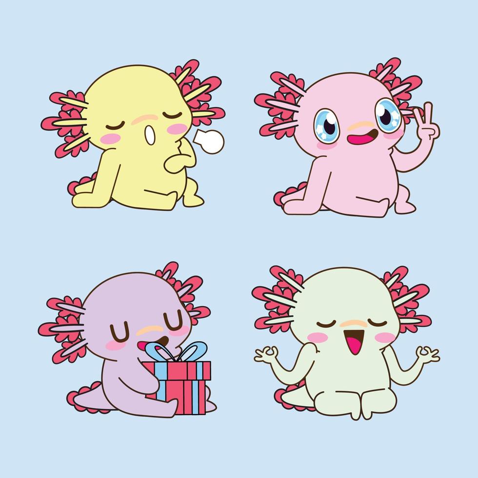 cute axolotl sticker vector set