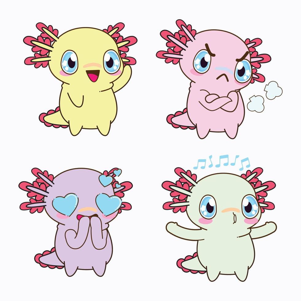 cute axolotl sticker vector set