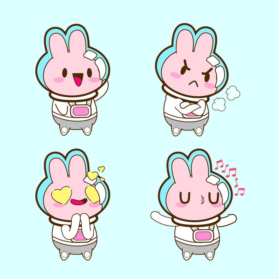 cute little bunny astronaut drawing cartoon, rabbit sticker vector