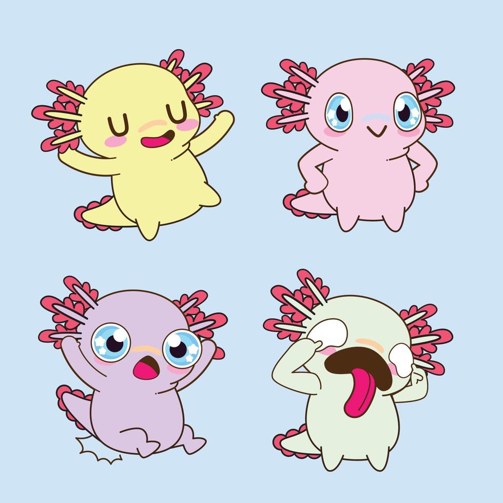 cute axolotl sticker vector set