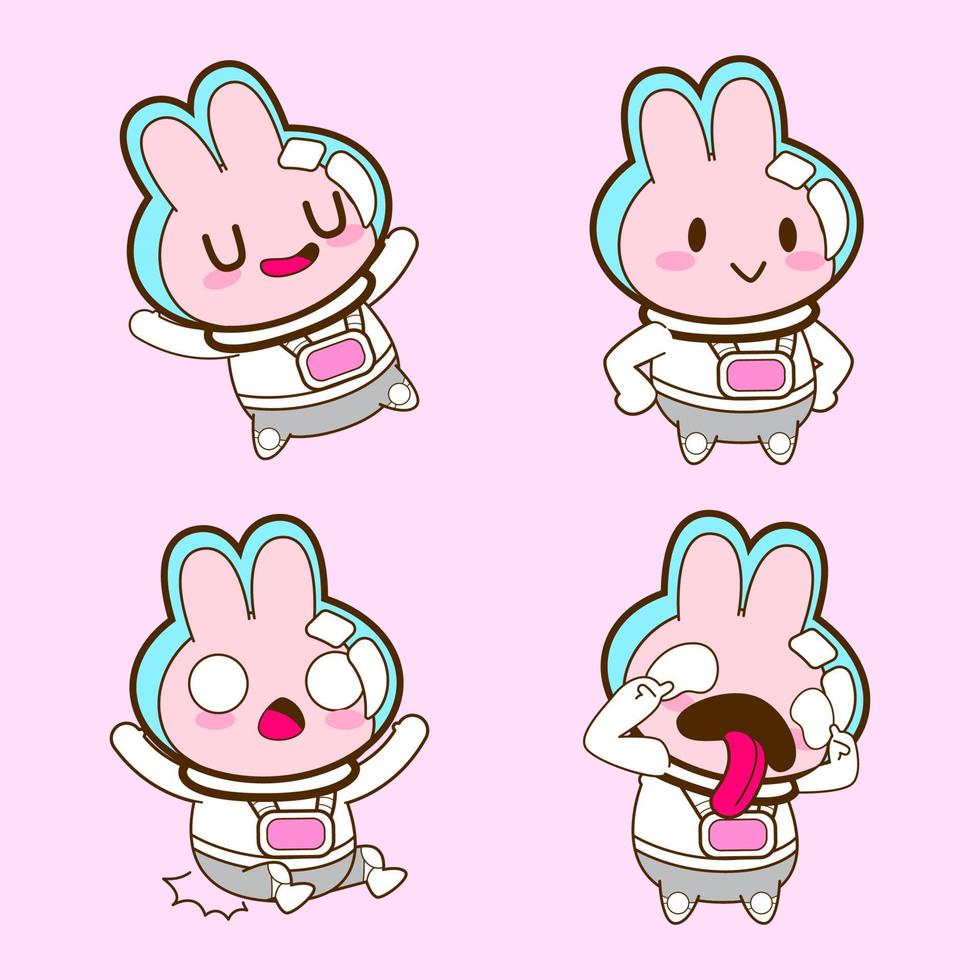 cute little bunny astronaut drawing cartoon, rabbit sticker vector