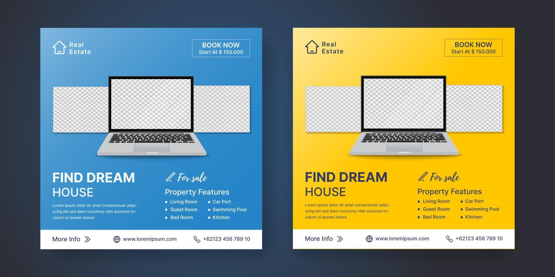 Real estate social media post design template vector