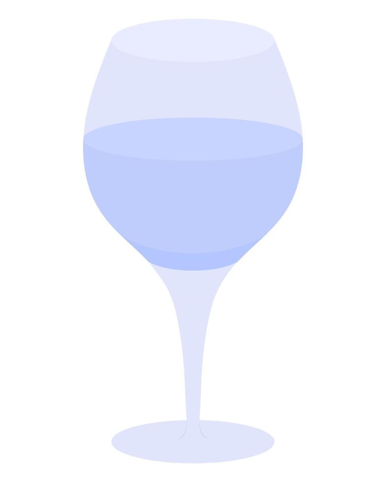 Glass goblet for wine. Color vector illustration. Violet crystal glass for an alcoholic drink. A drink is poured into a glass goblet. Isolated background. Flat style.