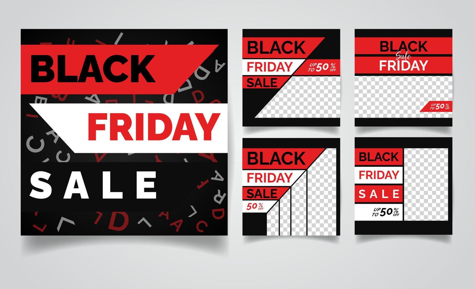 plantilla de banner de color rojo y negro conjunto de banner web de redes sociales de venta de viernes negro para compras, ventas, promoción de productos. vector