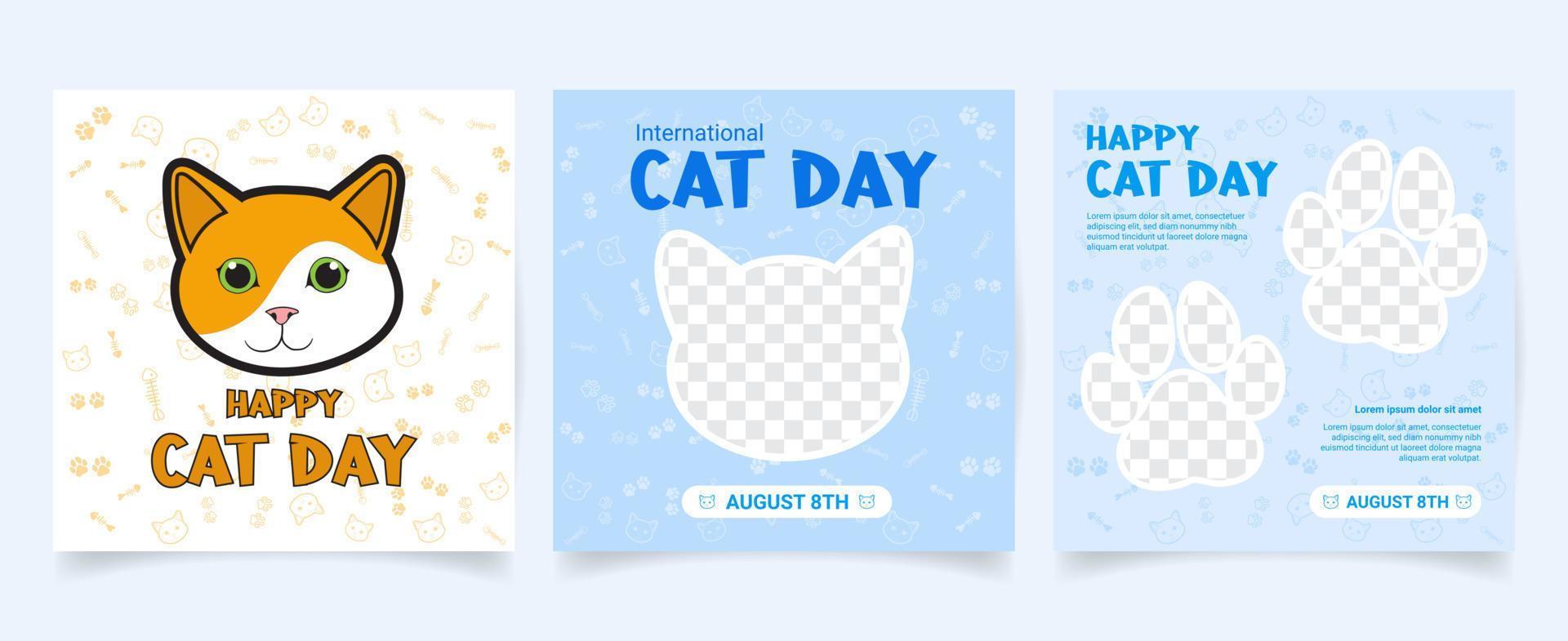 International Cat Day Social Media Post Template Flat Background Illustration vector