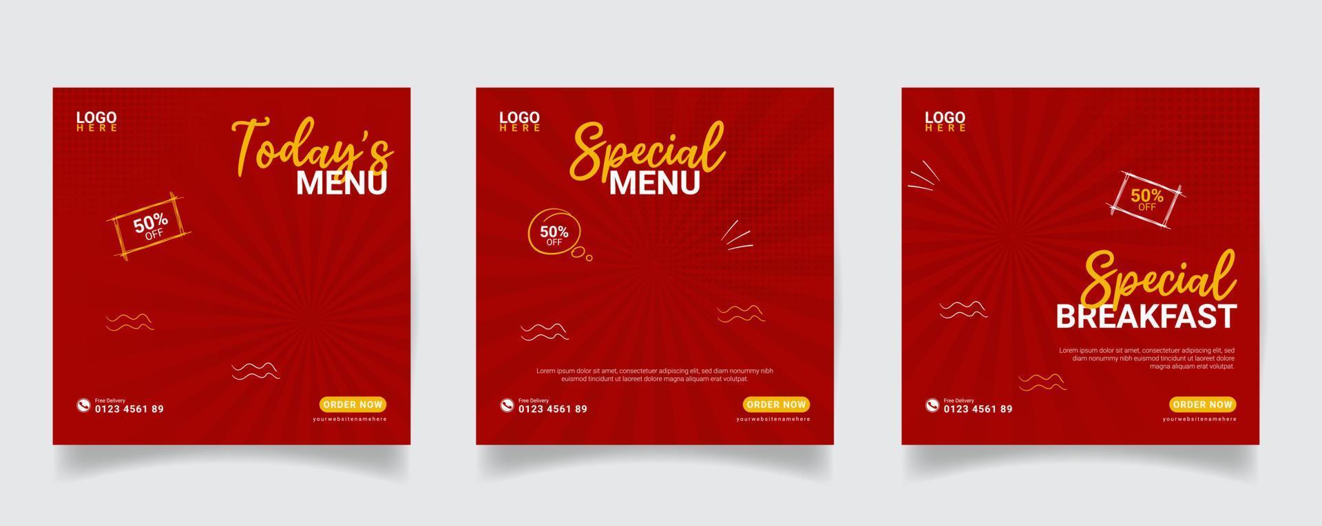 Set Fast Food Social Media Post Template,advertising and promotion banner vector