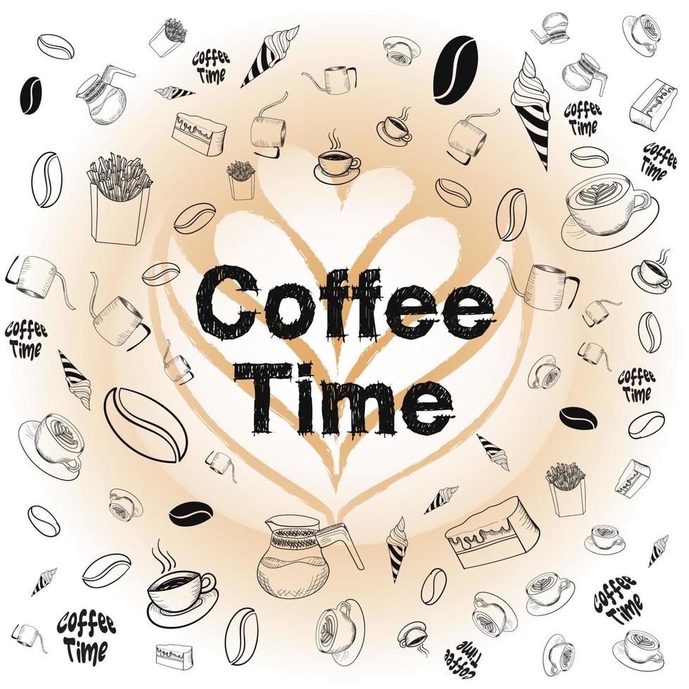 doodle coffee shop icons. Vector outline coffee drawings for cafe menu