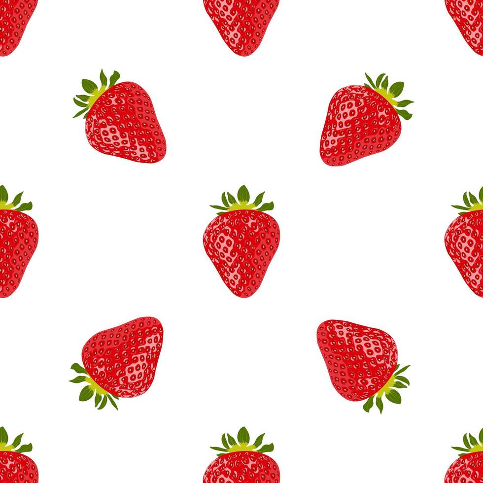 Ripe red strawberry on white background seamless pattern. Vector background with strawberries. For fabric, wrapping or wallpaper.