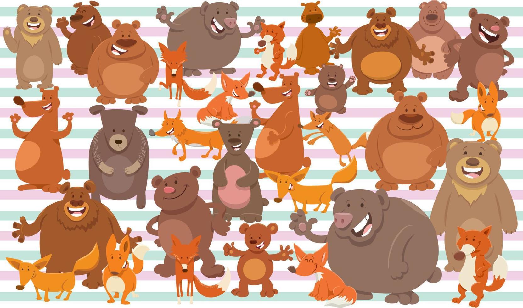 cartoon bears and foxes set or paper pack or fabric design vector