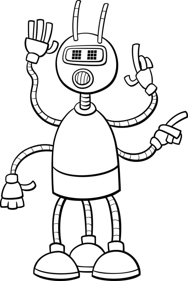 robot de dibujos animados o personaje droide para colorear página vector