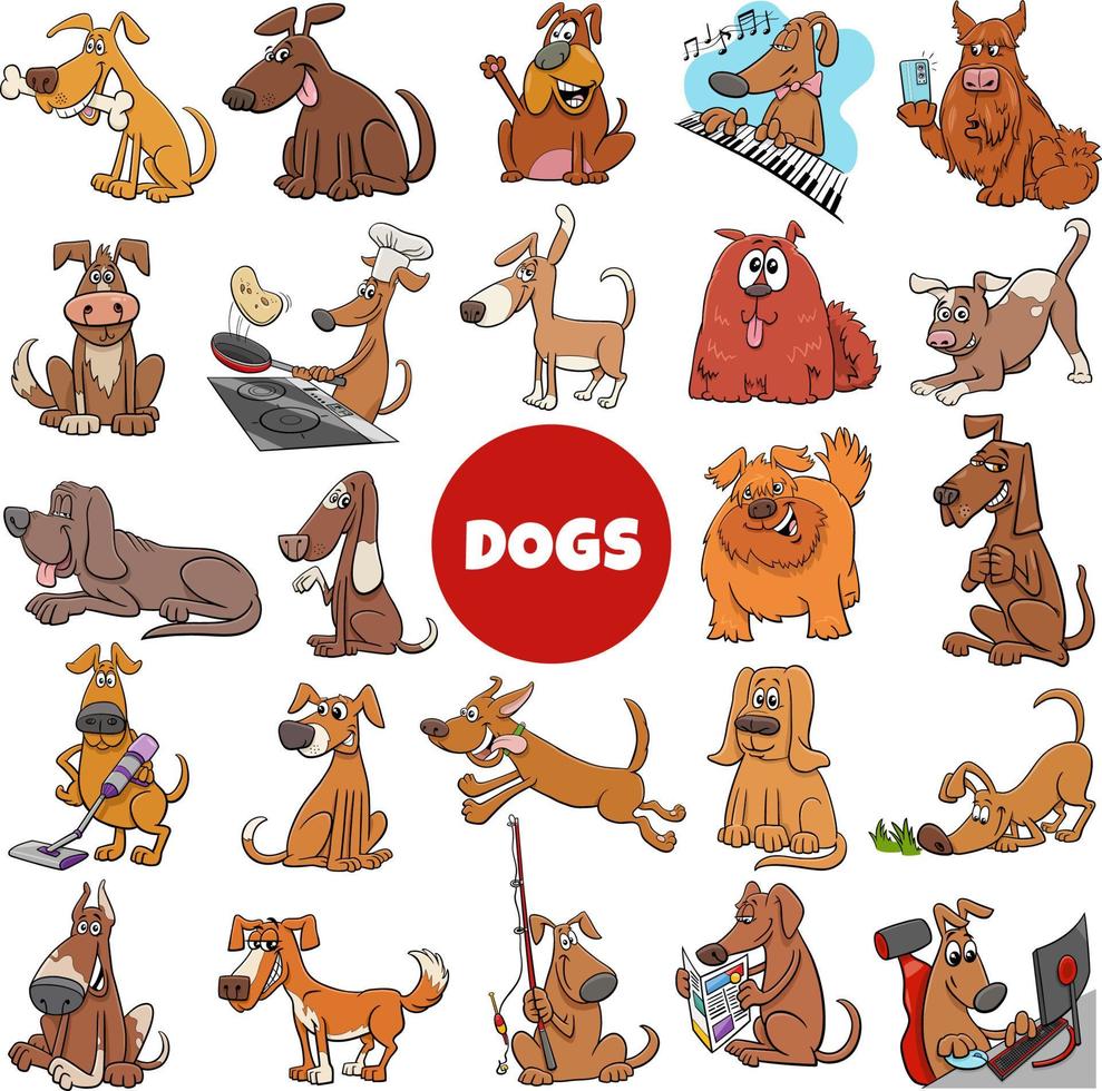 cartoon dogs and puppies comic characters big set vector