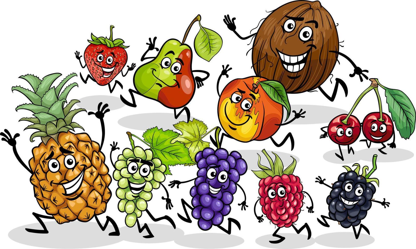 cartoon playful fruit comic characters group vector