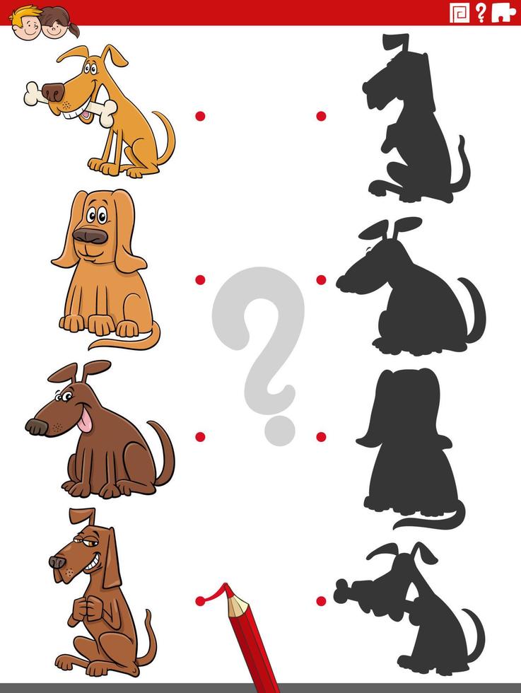 educational shadow game with cartoon dogs vector