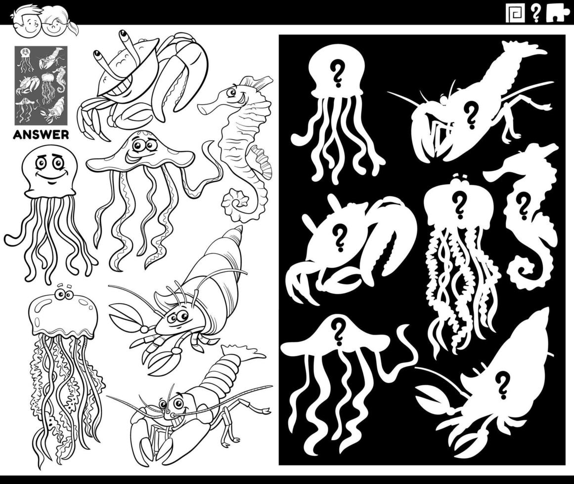 juego de formas coincidentes con pulpo de dibujos animados para colorear página vector