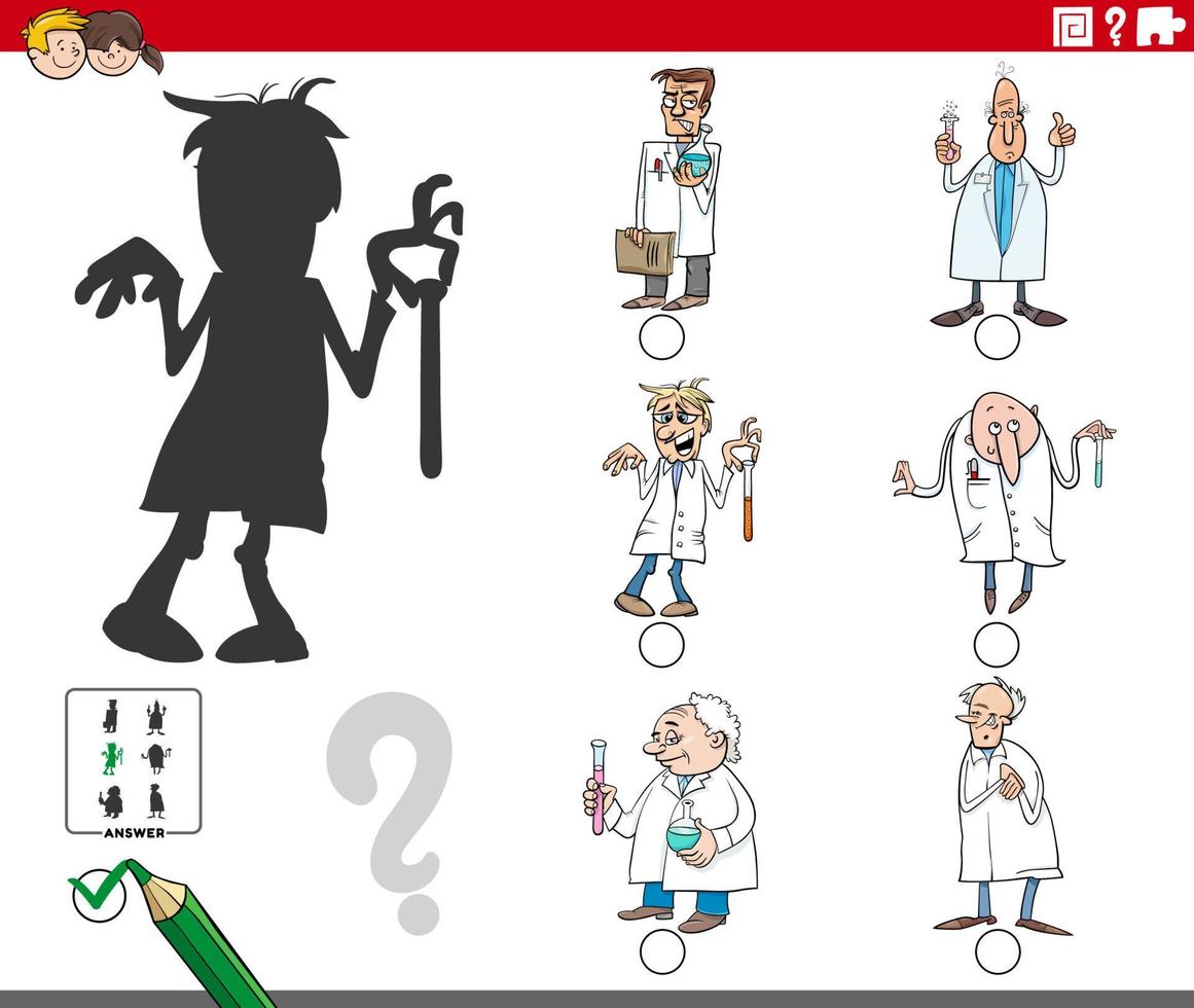 shadow game with cartoon scientist characters vector