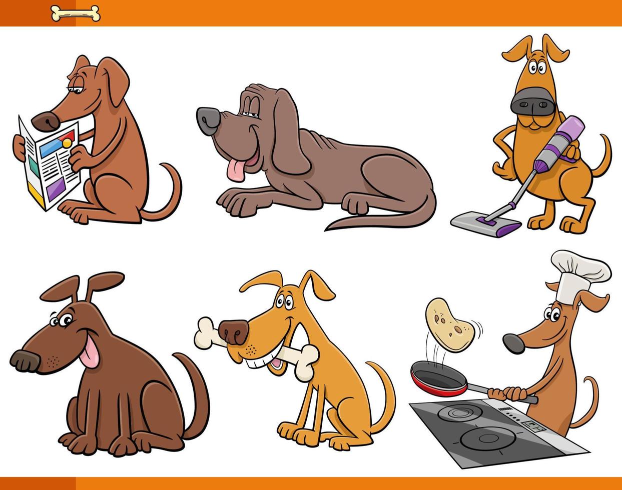 cartoon dogs and puppies animal funny characters set vector