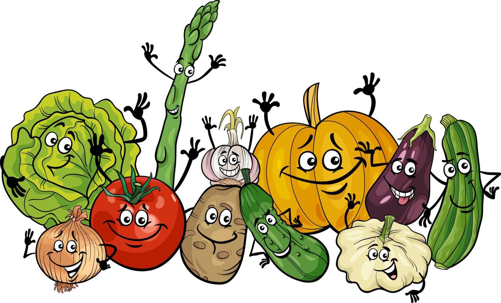 funny cartoon vegetables comic characters group vector