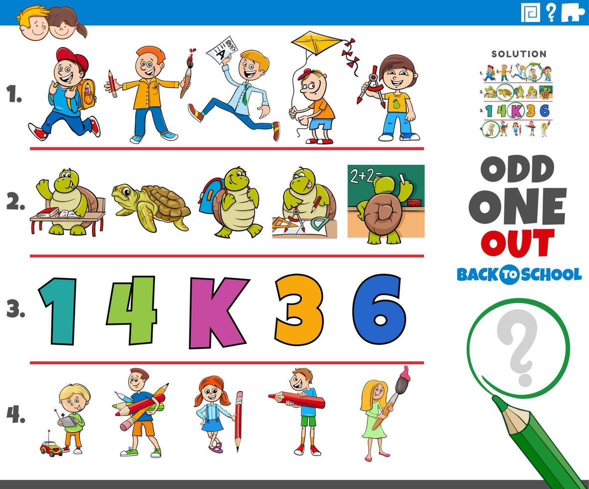 odd one out task with cartoon characters vector