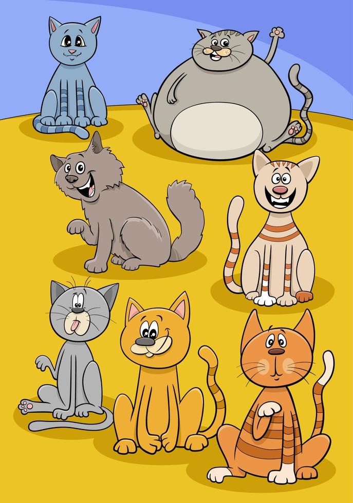 grupo de personajes de animales de gatos y gatitos de dibujos animados vector