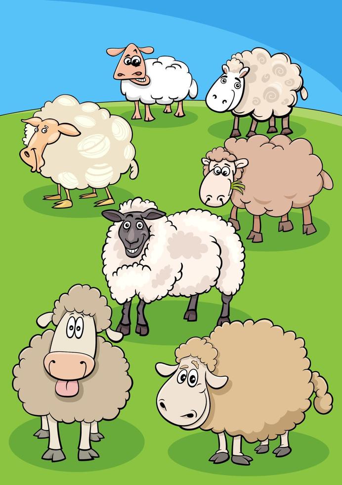 cartoon sheep group in the meadow vector