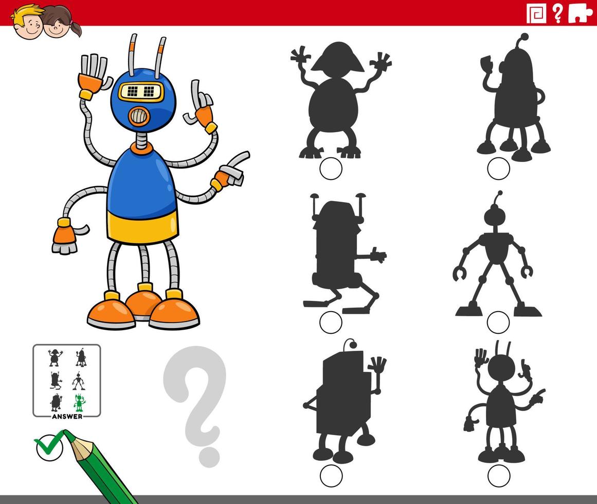 shadow game with cartoon robot character vector
