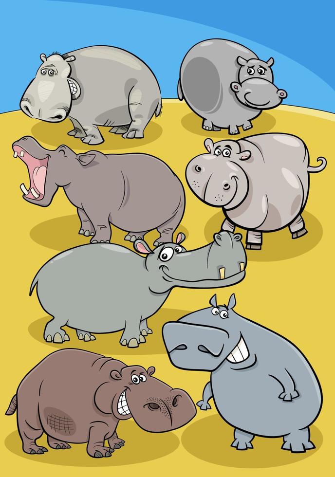 cartoon hippos animal characters group vector