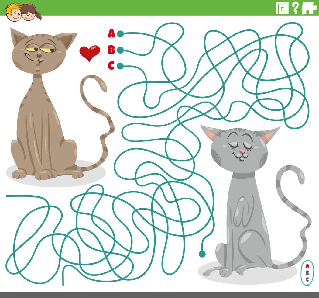 maze game with cartoon cat in love vector