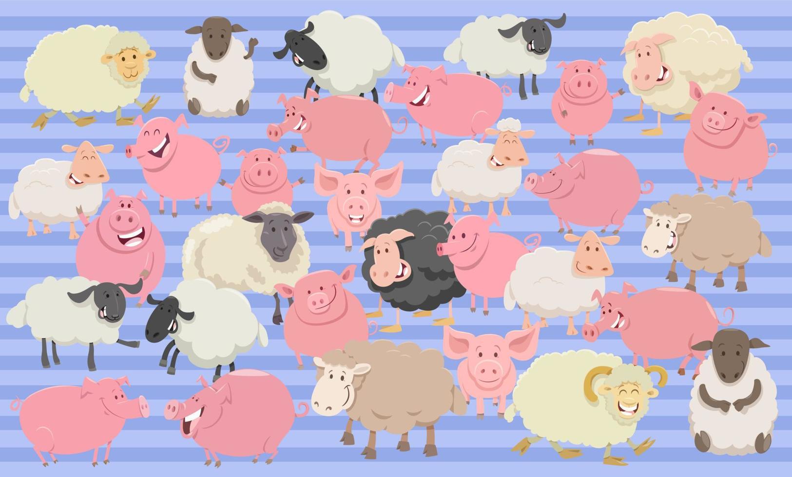 cartoon pigs and sheep set or paper pack or fabric design vector