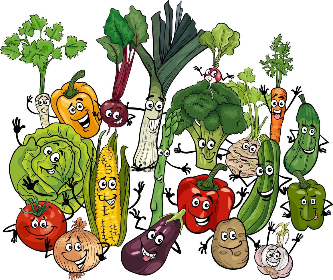 funny cartoon vegetables characters group vector