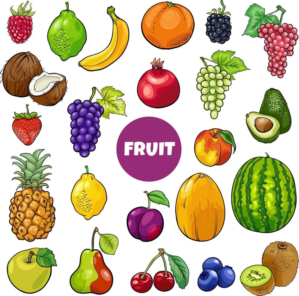 cartoon fresh fruit food objects set vector