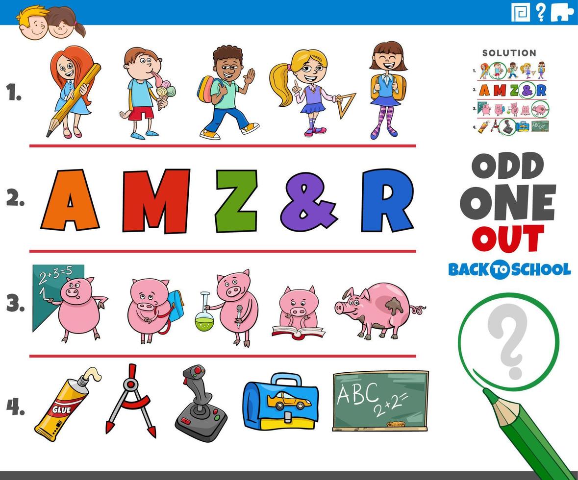 odd one out task with cartoon characters vector