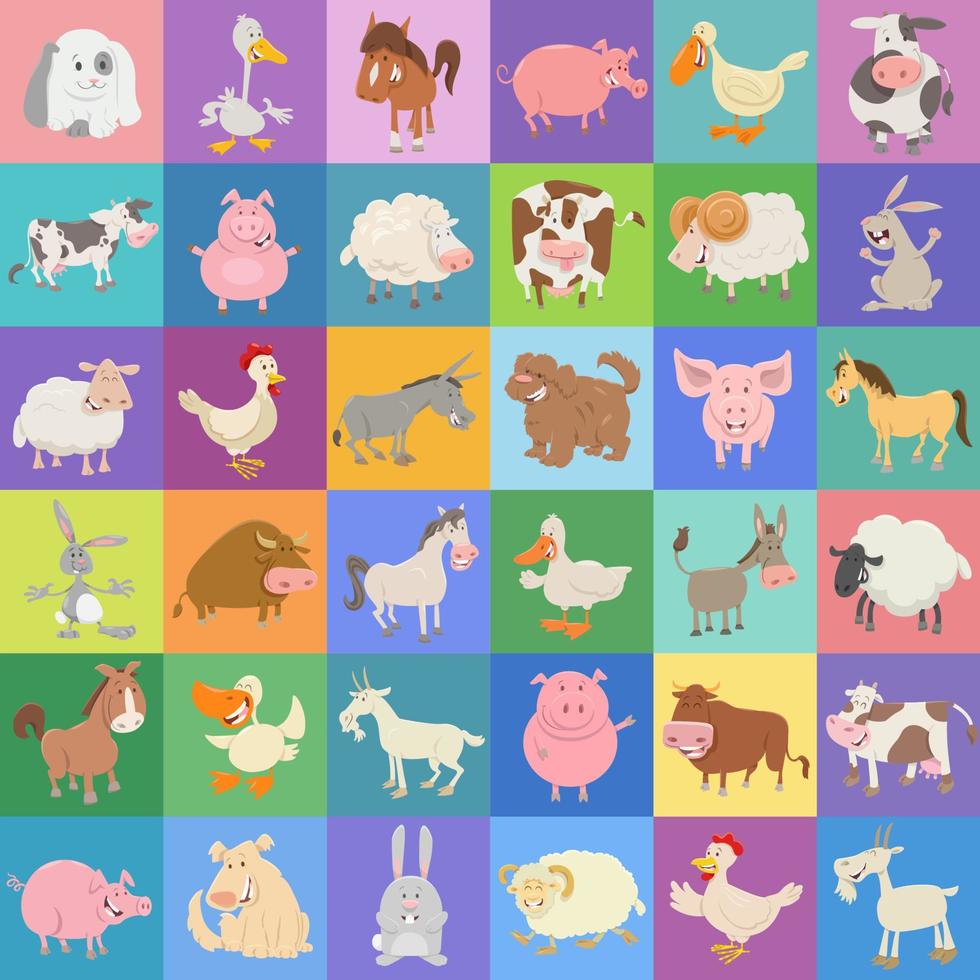 diseño de fondo con divertidos personajes de animales de granja de dibujos animados vector