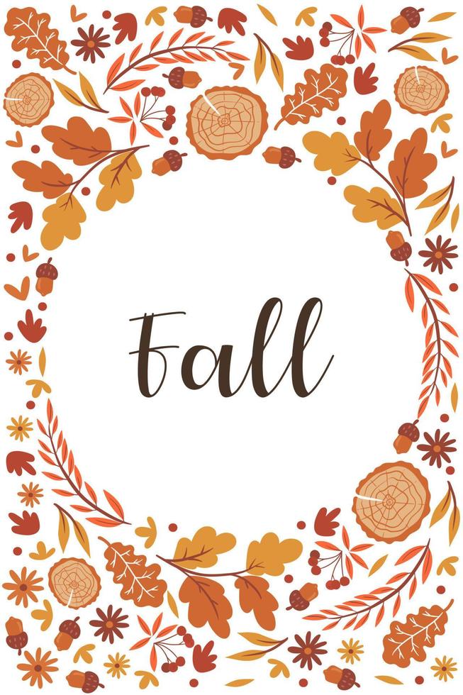 Autumn frame with leaves and flowers on a white background. Vector graphics.