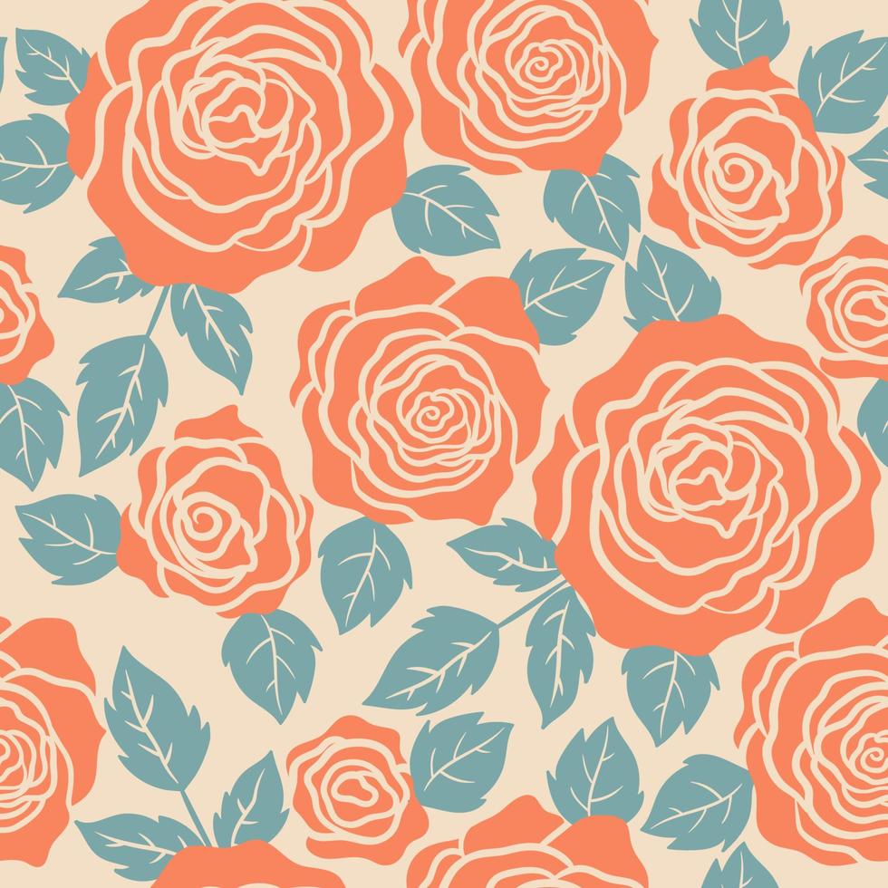 Seamless pattern with rose flowers and leaves. Vector graphics.