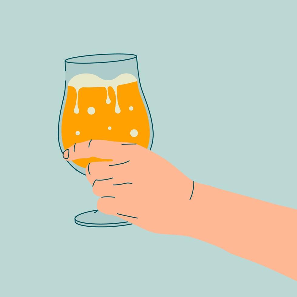 Outline drawing. Man's hands holding glass of beer. Flat illustration for greeting cards, postcards, invitations, menu design. Line art template. vector