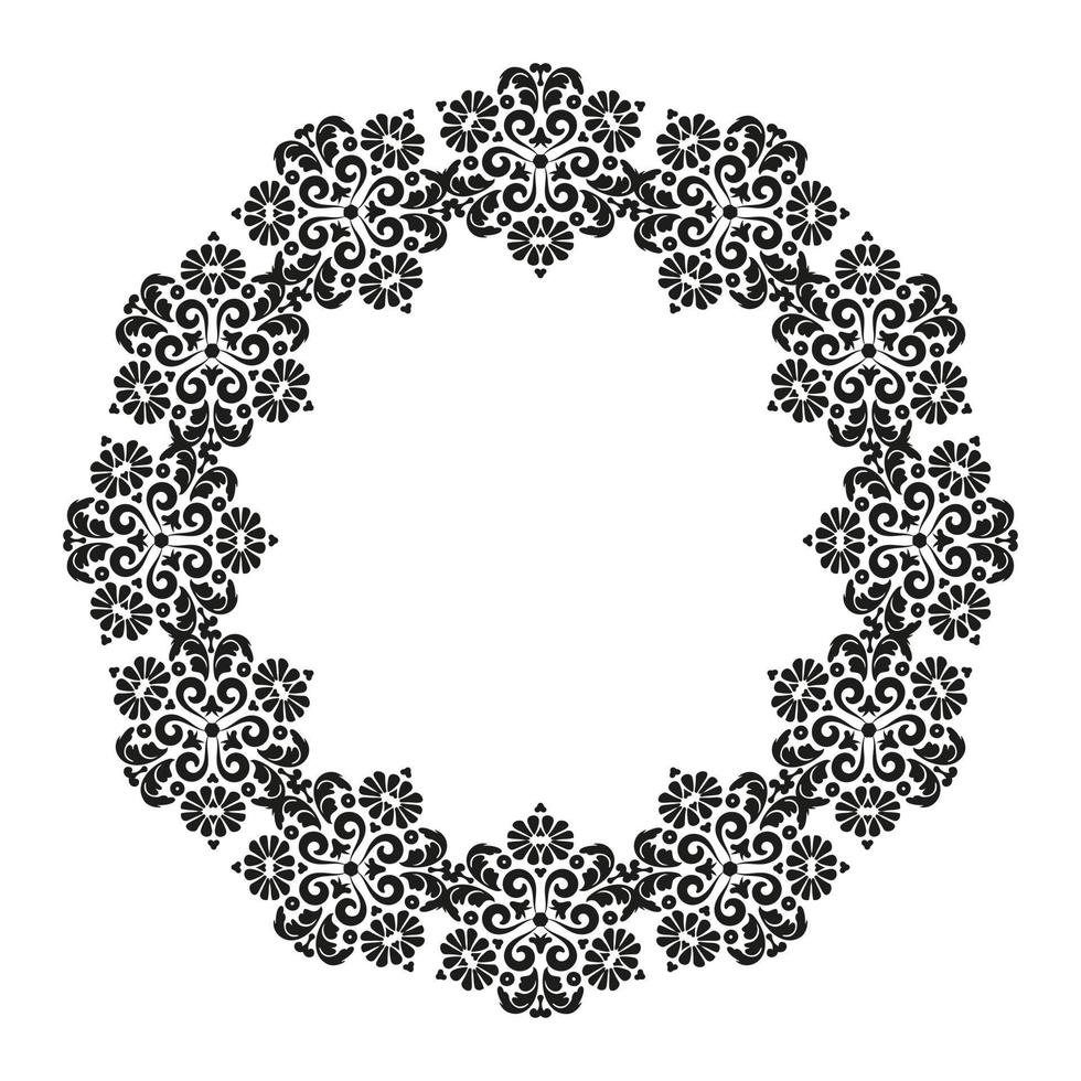 Elegant floral round ornament.Mehndi pattern. For the design of wall, menus, wedding invitations or labels, for laser cutting, marquetry. Digital graphics. Black and white. vector