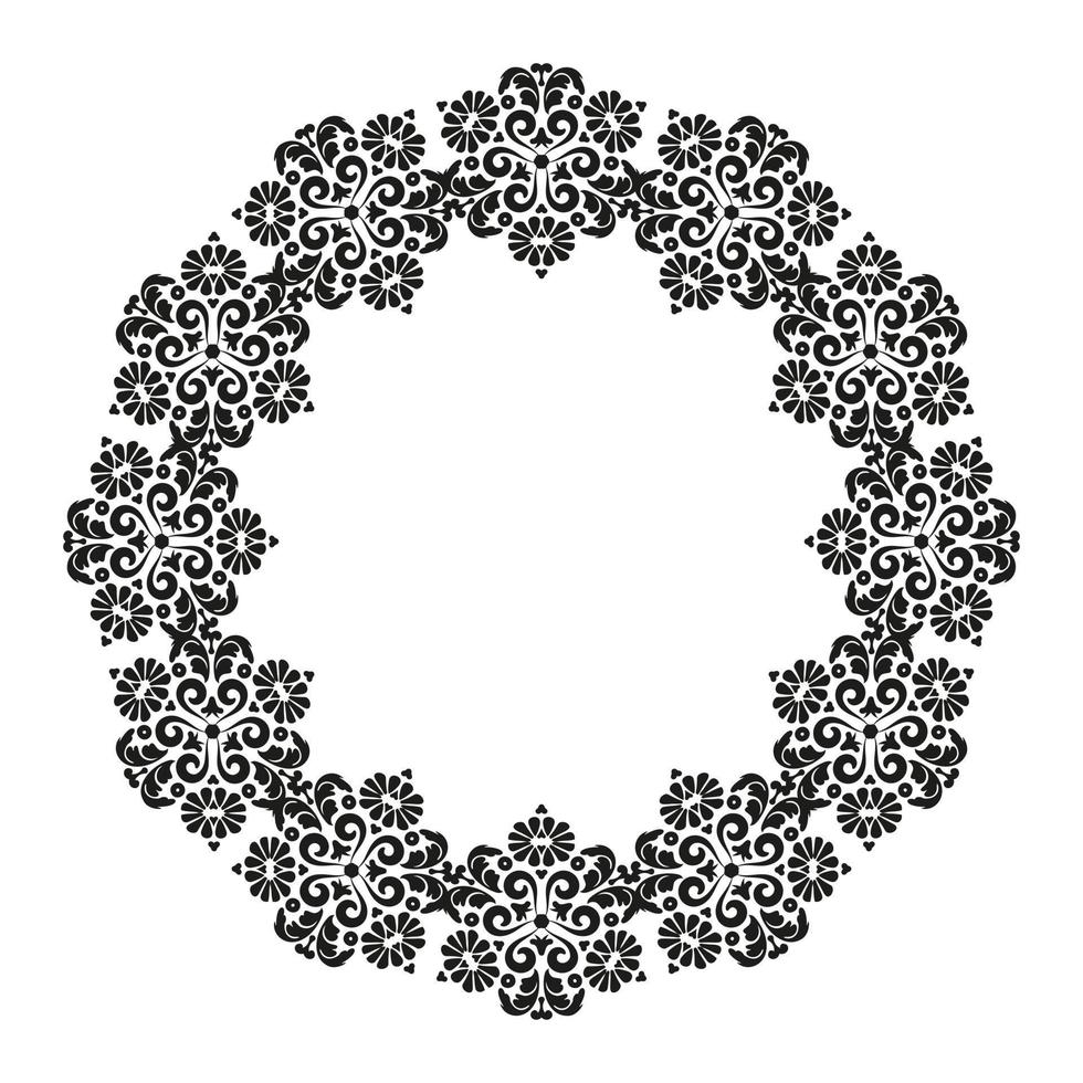 Elegant floral round ornament.Mehndi pattern. For the design of wall, menus, wedding invitations or labels, for laser cutting, marquetry. Digital graphics. Black and white. vector