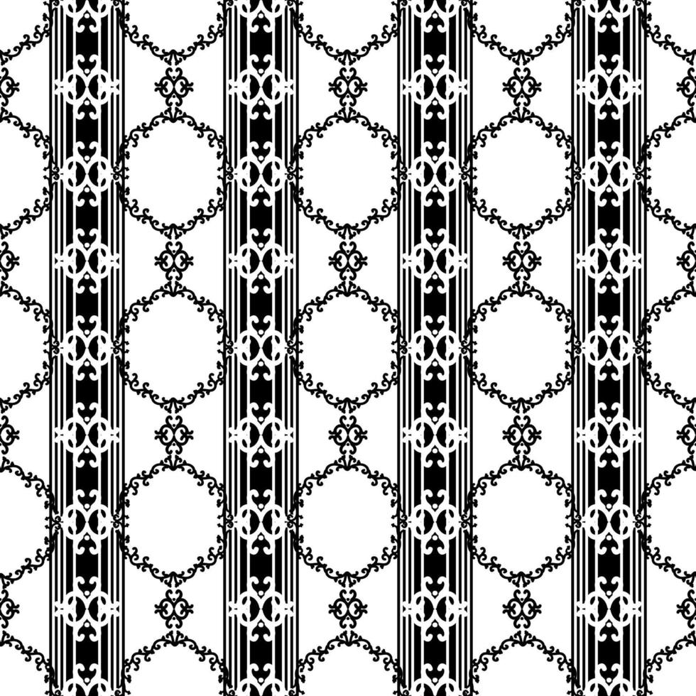 Elegant black and white background with stripes and oriental patterns. Seamless vector ornament for fabric,wallpaper, tiles or packaging.