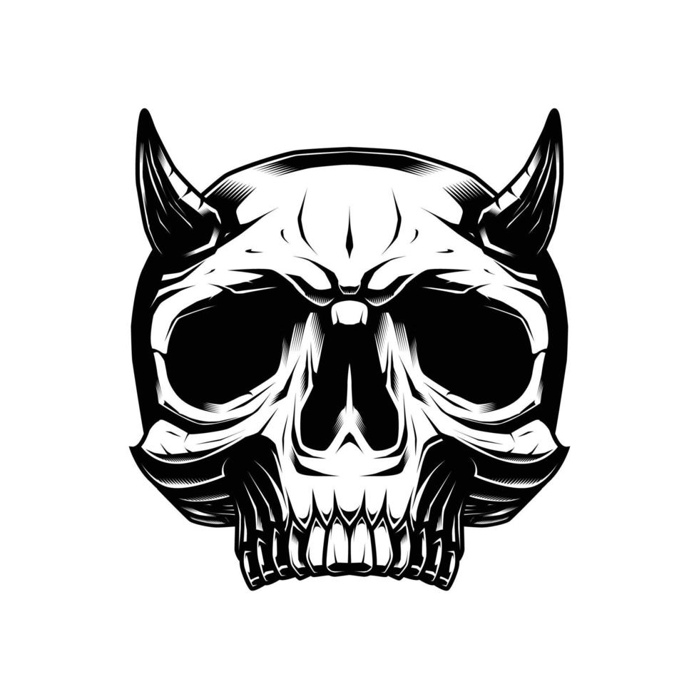 Horned Skull Black and White Vector