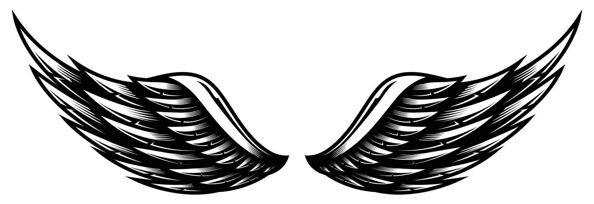 Couple of Wings Black and White Vector