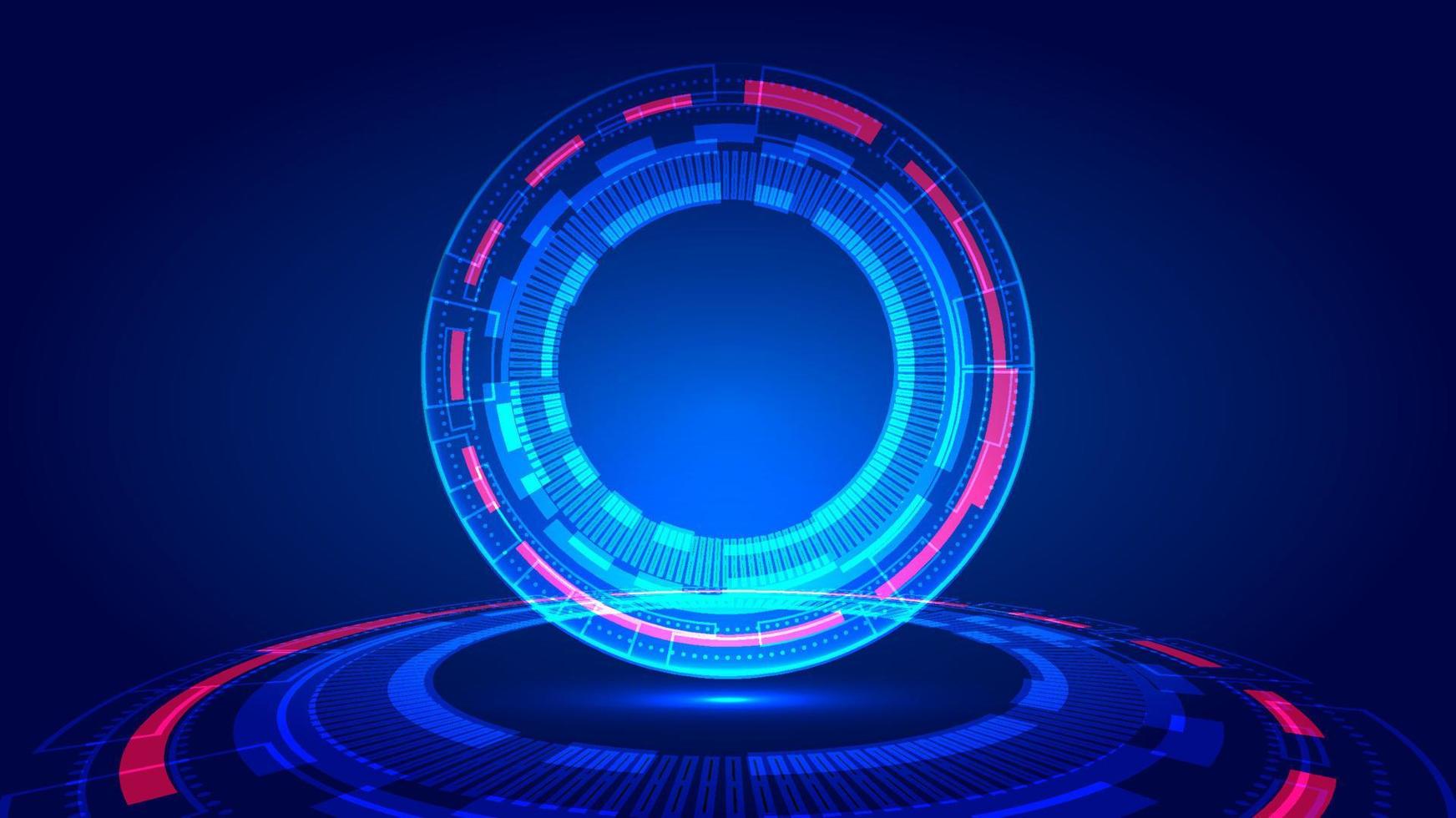 Abstract technology digital concept circles HUD neon lighting cyberspace on blue grid background vector