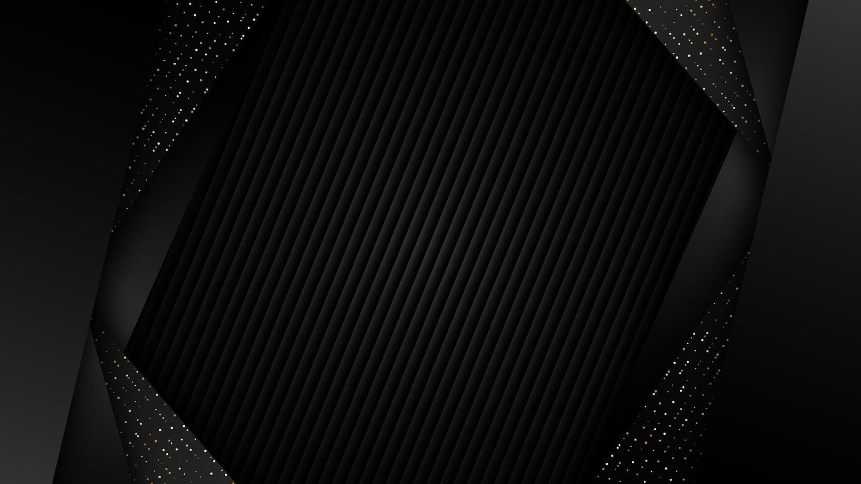Abstract 3D modern luxury template black stripes and golden dots glitter on dark background vector
