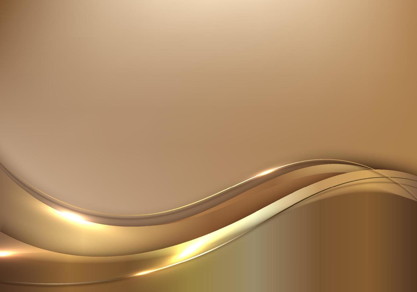 Abstract template 3D elegant golden wave shape with shiny gold line sparkling lighting on gold background luxury style vector