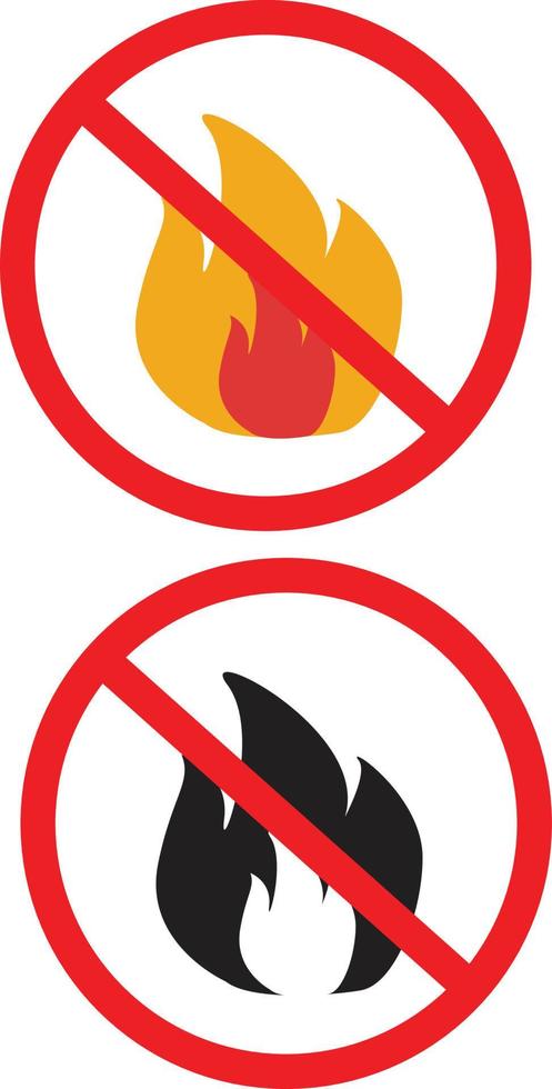 sin icono de fuego sobre fondo blanco. no hay señal de llama abierta. símbolo de fuego prohibido. estilo plano vector