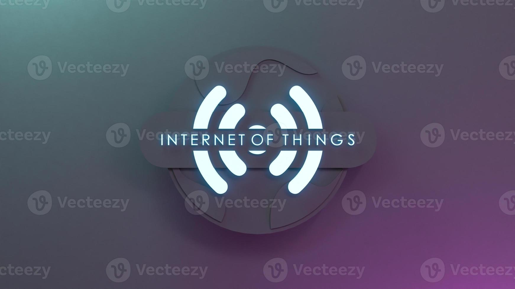 Neon Internet thing logo symbol. IoT concept. 3d render illustration. photo