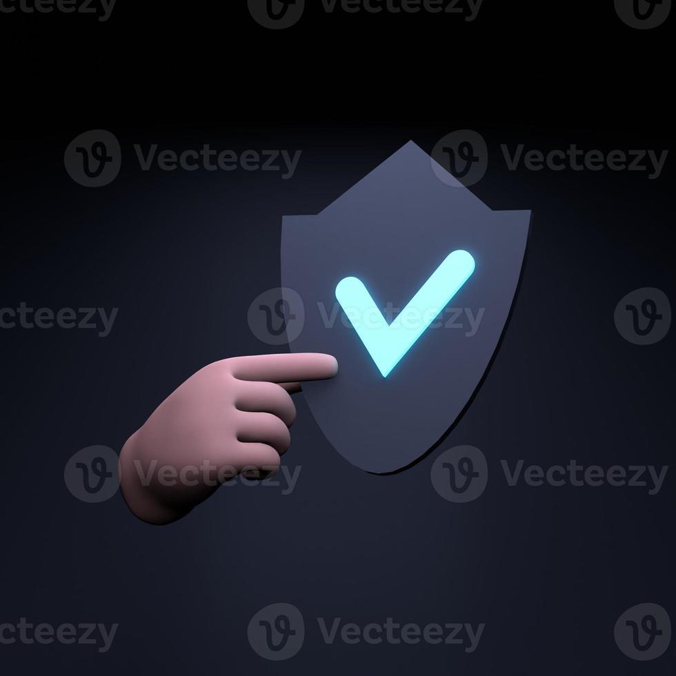 Hand holding Shield icon. Protection concept. 3d render illustration. photo