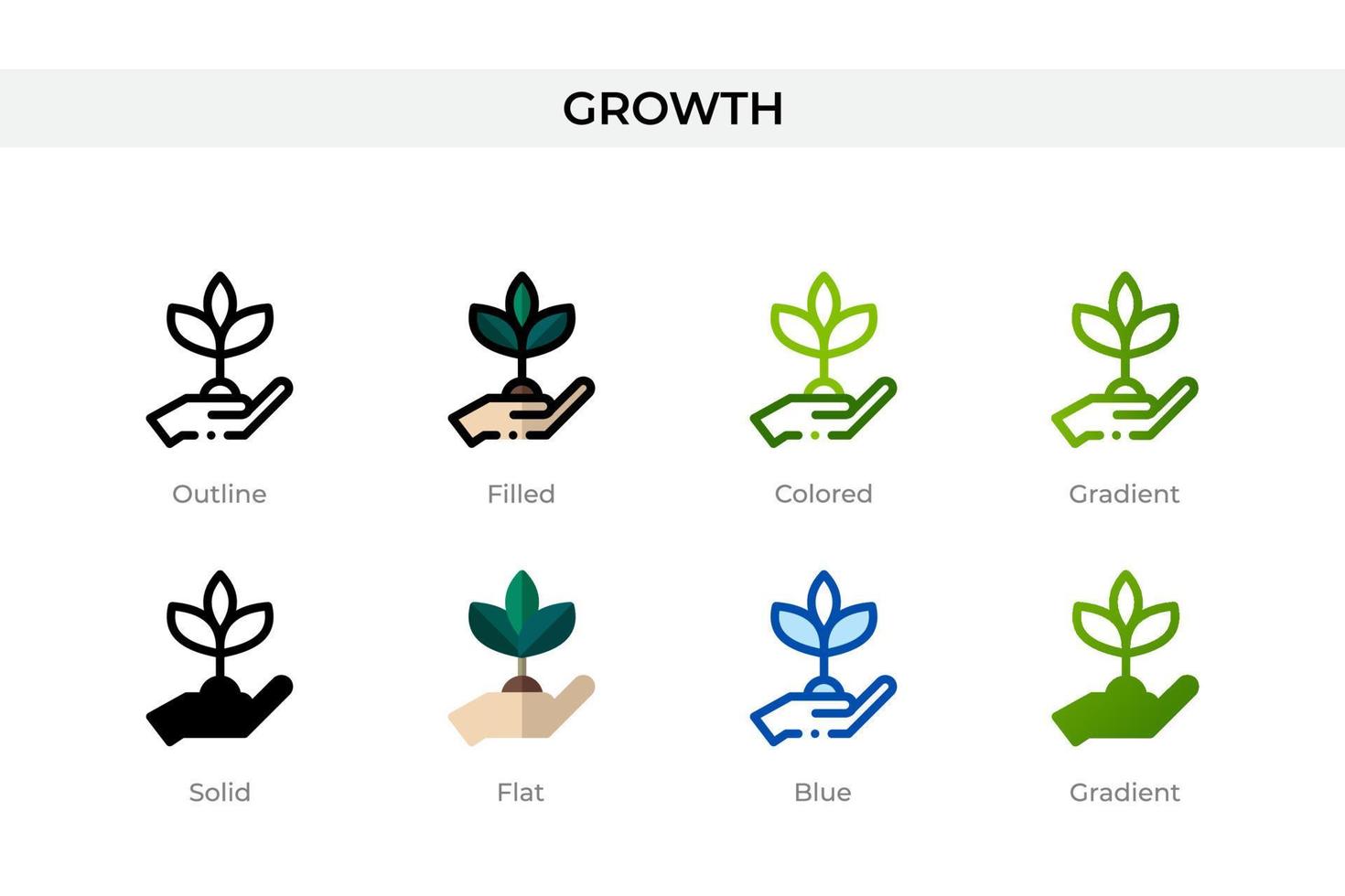 Growth icon in different style. Growth vector icons designed in outline, solid, colored, filled, gradient, and flat style. Symbol, logo illustration. Vector illustration