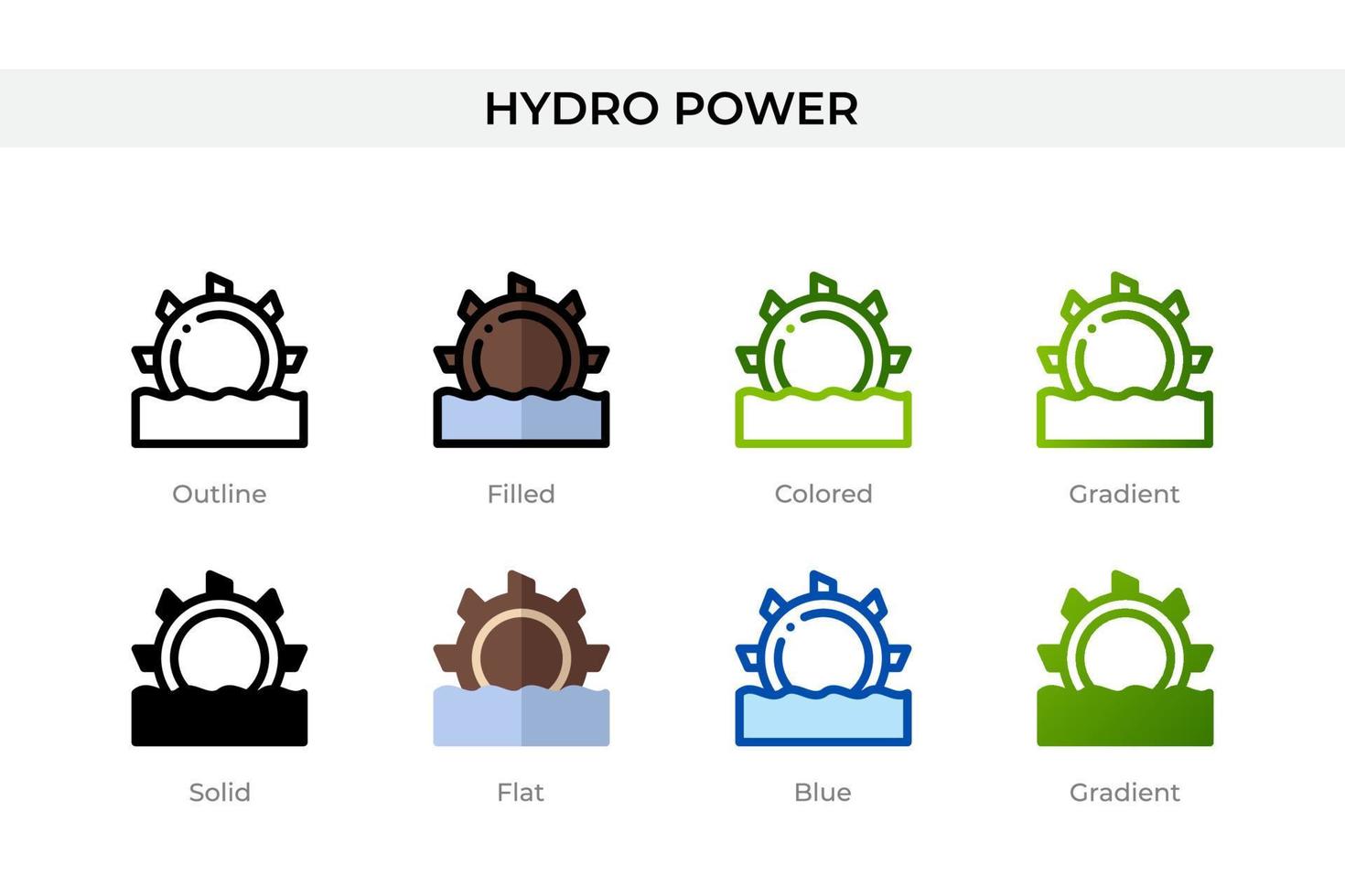 Hydro power icon in different style. Hydro power vector icons designed in outline, solid, colored, filled, gradient, and flat style. Symbol, logo illustration. Vector illustration