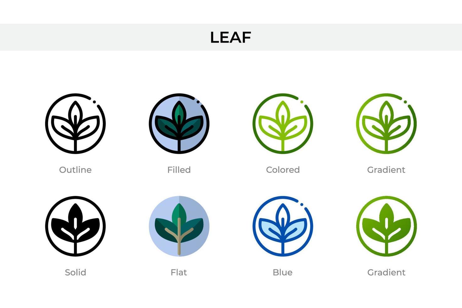 Leaf icon in different style. Leaf vector icons designed in outline, solid, colored, filled, gradient, and flat style. Symbol, logo illustration. Vector illustration